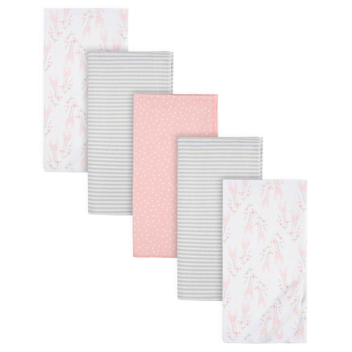 Foto 2 pulgar | Mantas Gerber Algodón Gris Rosa Blanco Set 5 Piezas Bebé