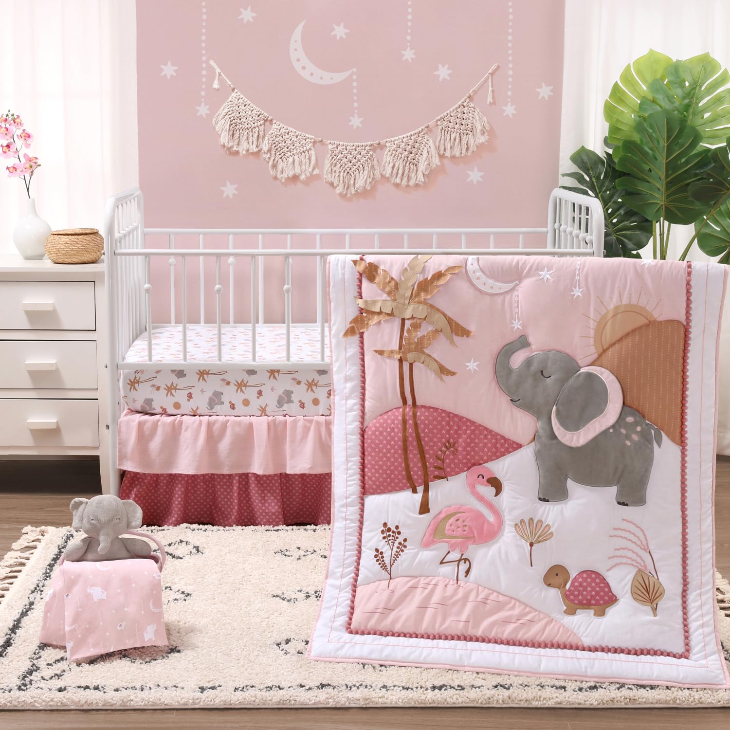 Juego De Ropa De Cama Para Cuna The Peanutshell Safari Para Niñas, 4 Piezas - Venta Internacional.