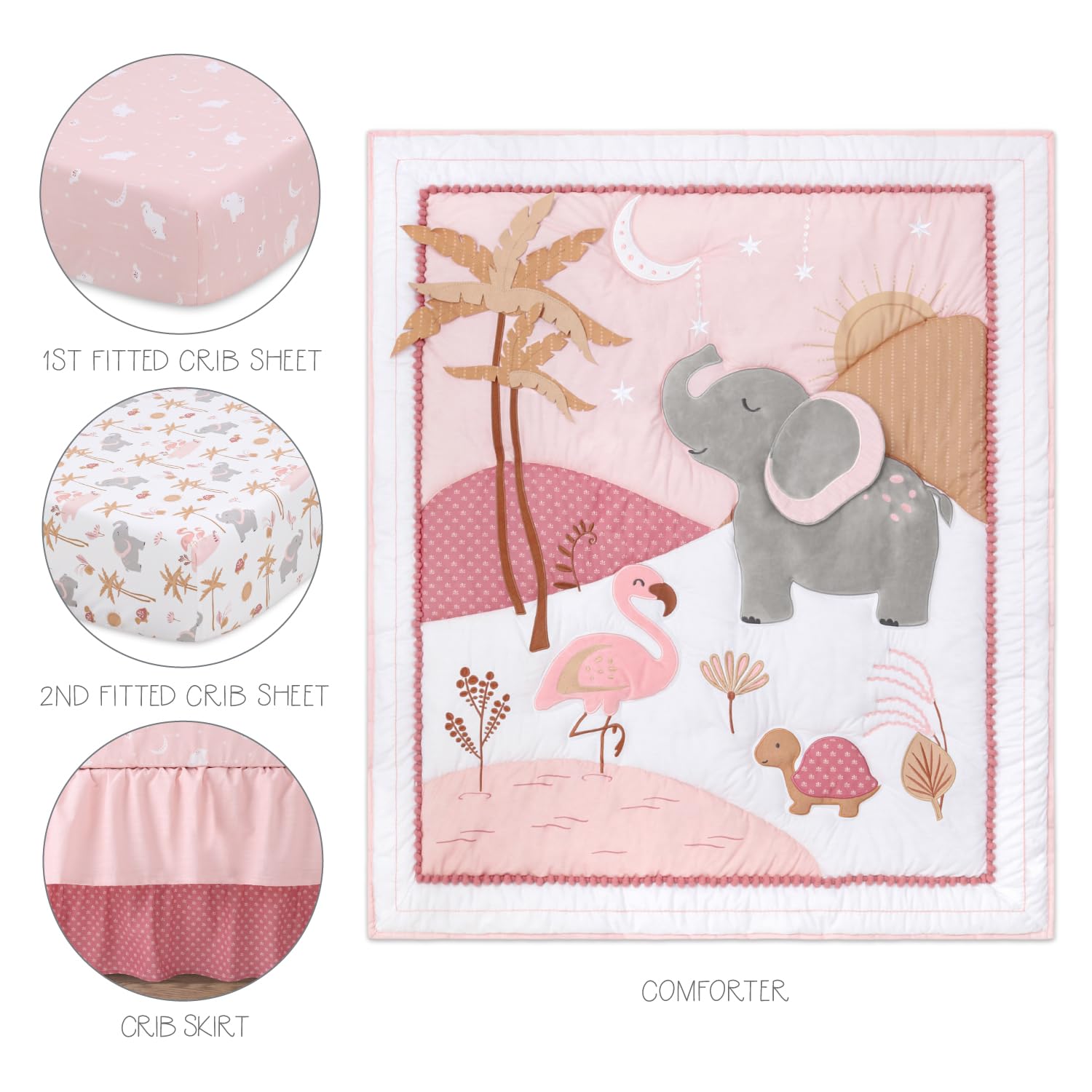 Foto 2 | Juego De Ropa De Cama Para Cuna The Peanutshell Safari Para Niñas, 4 Piezas - Venta Internacional.