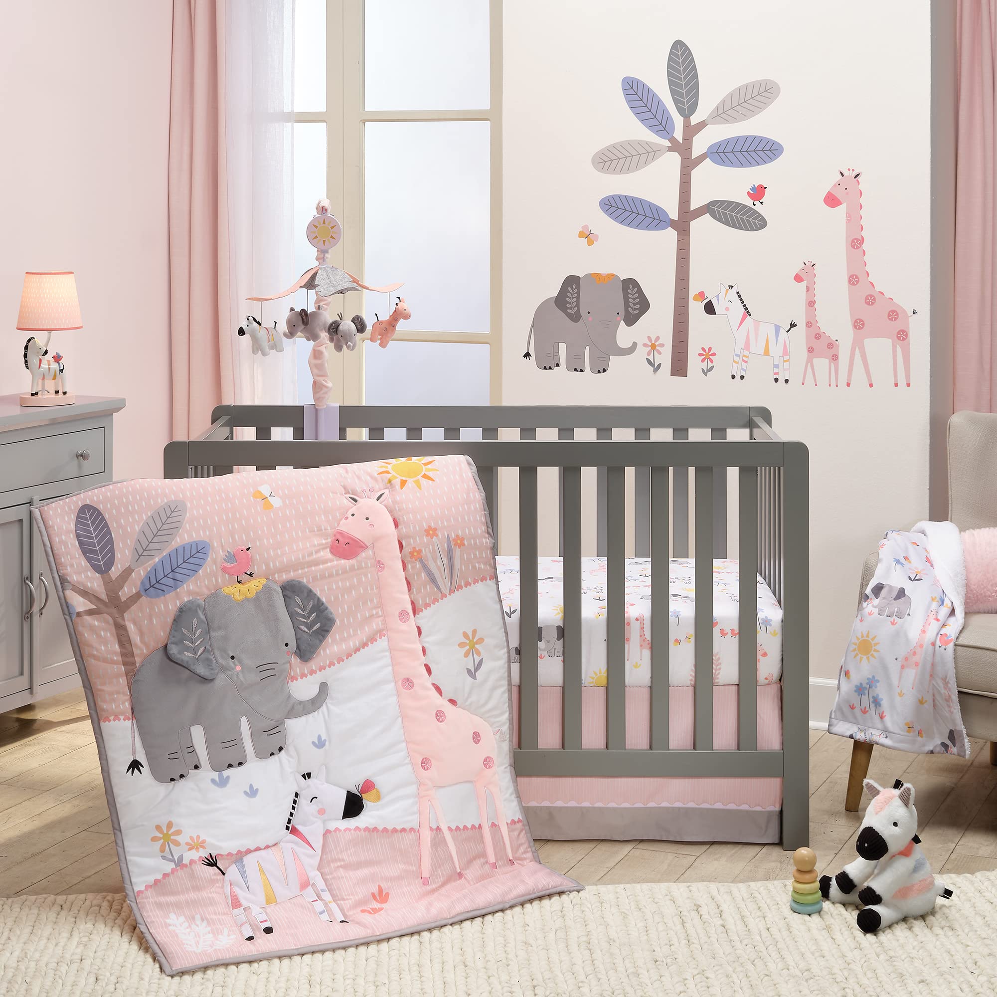 Juego De Ropa De Cama Para Cuna Lambs & Ivy Jazzy Jungle Safari Pink, 3 Piezas - Venta Internacional.