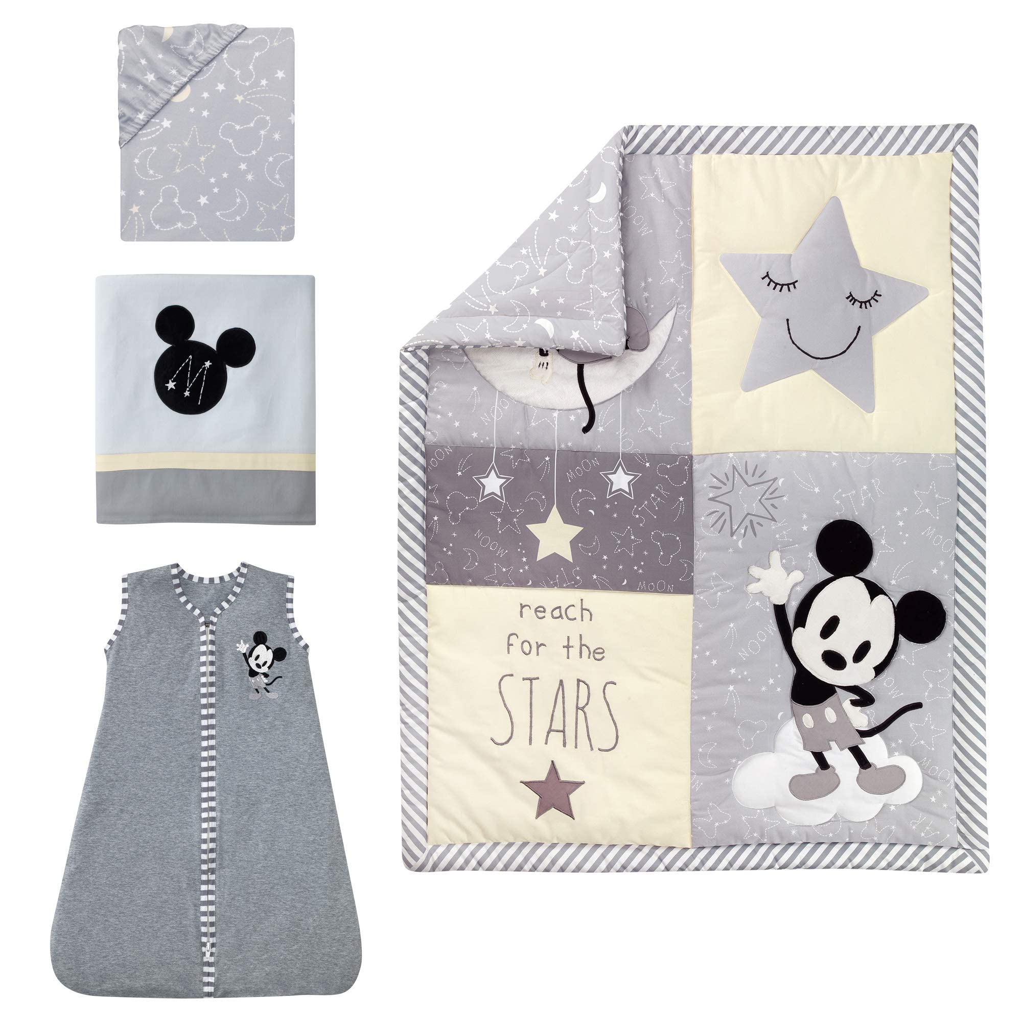 Foto 2 pulgar | Juego De Ropa De Cama Para Cuna Lambs & Ivy Mickey Mouse, 4 Piezas, Gris - Venta Internacional.
