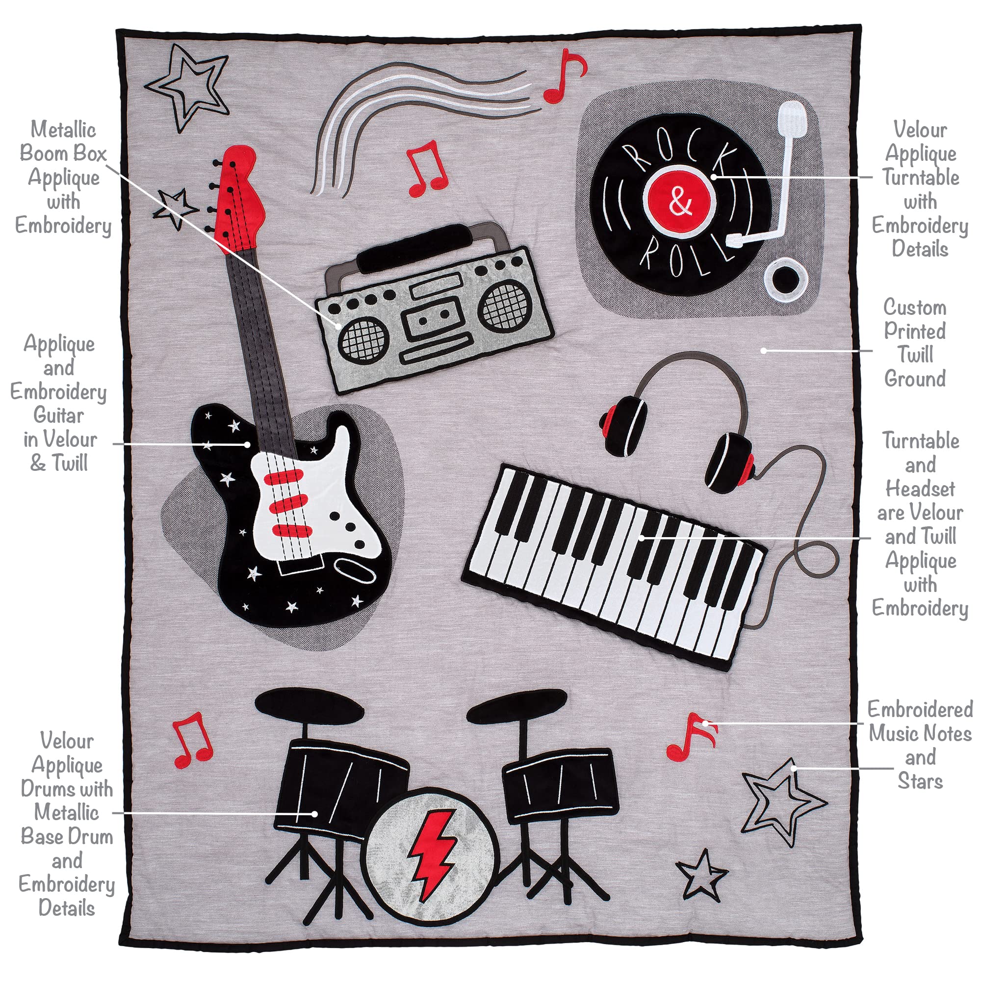 Foto 4 pulgar | Juego De Ropa De Cama Para Cuna Lambs & Ivy Rock Star Instrumentos Musicales - Venta Internacional.