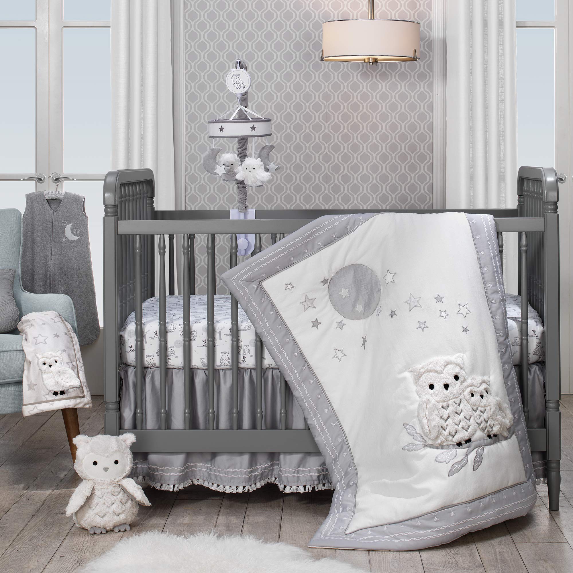 Foto 1 | Juego De Ropa De Cama Para Cuna Lambs & Ivy Luna, Diseño De Búho Celestial Blanco/gris - Venta Internacional.