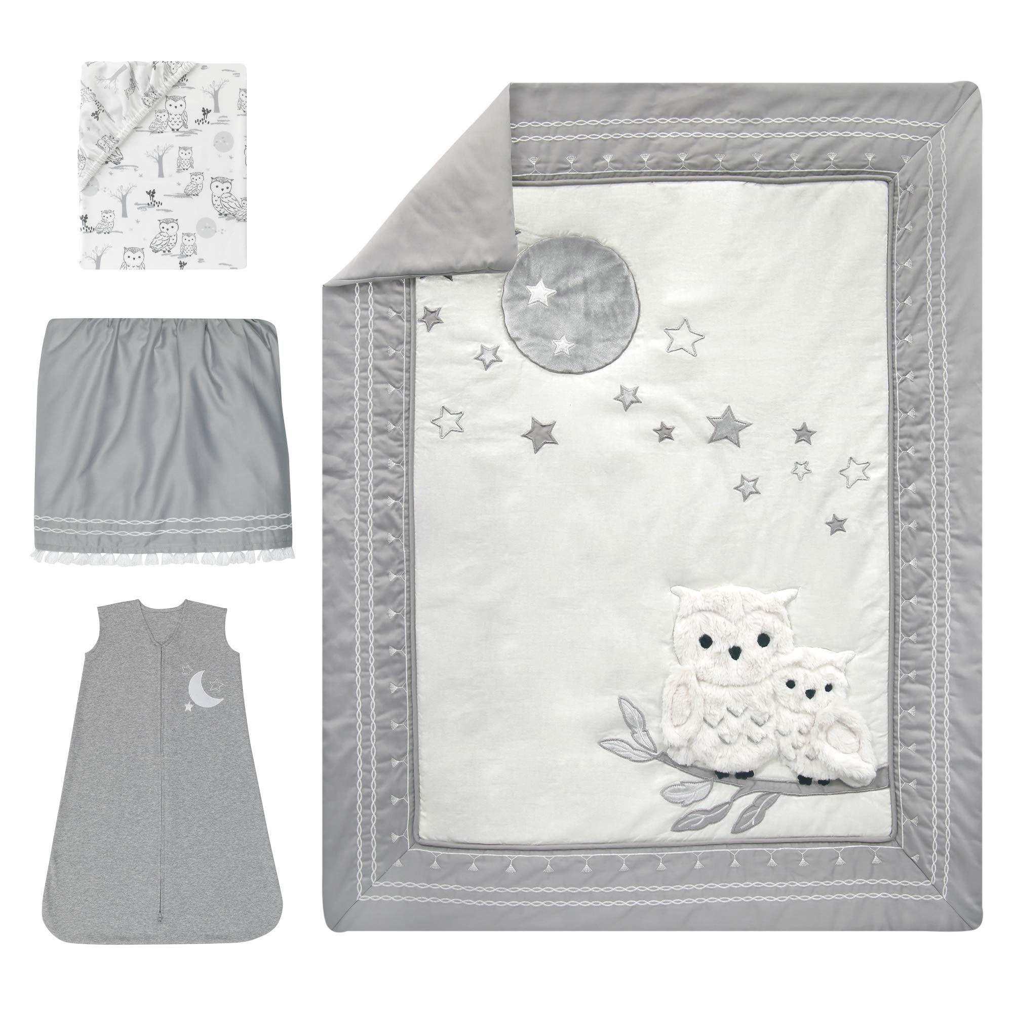 Foto 3 pulgar | Juego De Ropa De Cama Para Cuna Lambs & Ivy Luna, Diseño De Búho Celestial Blanco/gris - Venta Internacional.