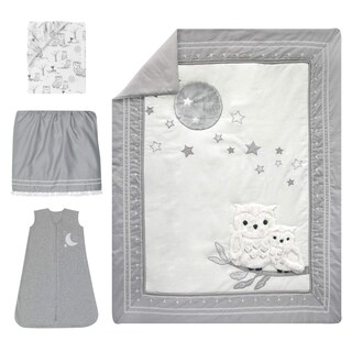 Foto 2 | Juego De Ropa De Cama Para Cuna Lambs & Ivy Luna, Diseño De Búho Celestial Blanco/gris - Venta Internacional.