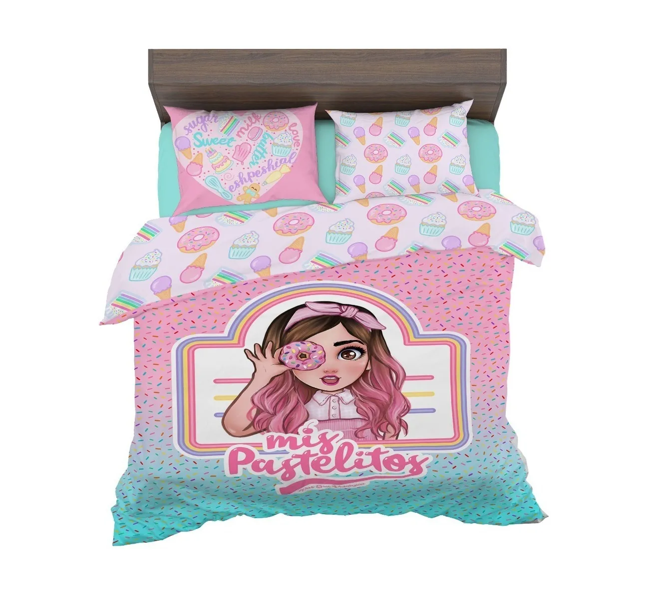 Set De Edredón Ropa Para Cama Microfibra Matrimonial Mis Pastelitos