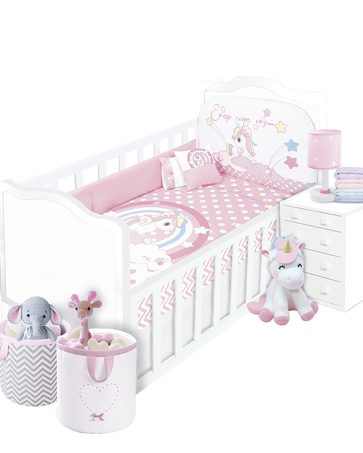 Edredón Baby Baby Unicornio Rosa para Cama Cuna Corral 6 Piezas