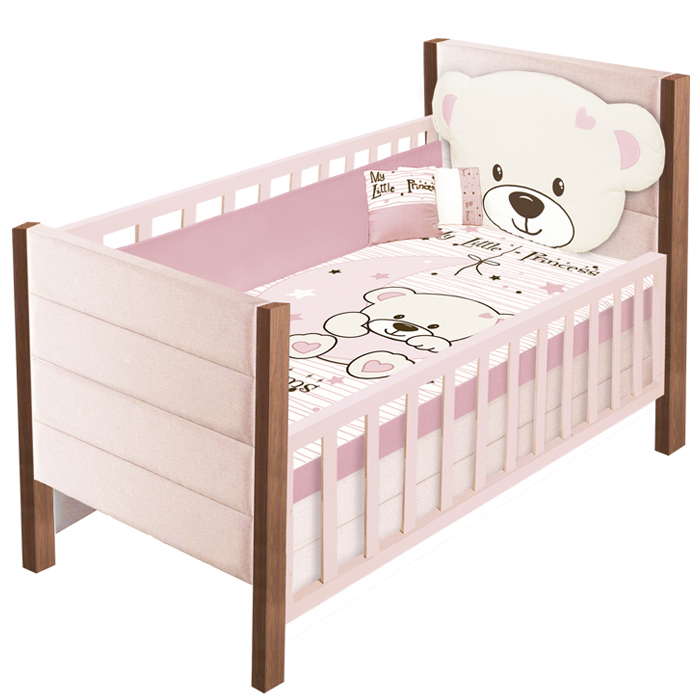 Set de Edredón Baby Baby OSITA LUNA color Rosa para Cama Cuna Corral 7 PZAS