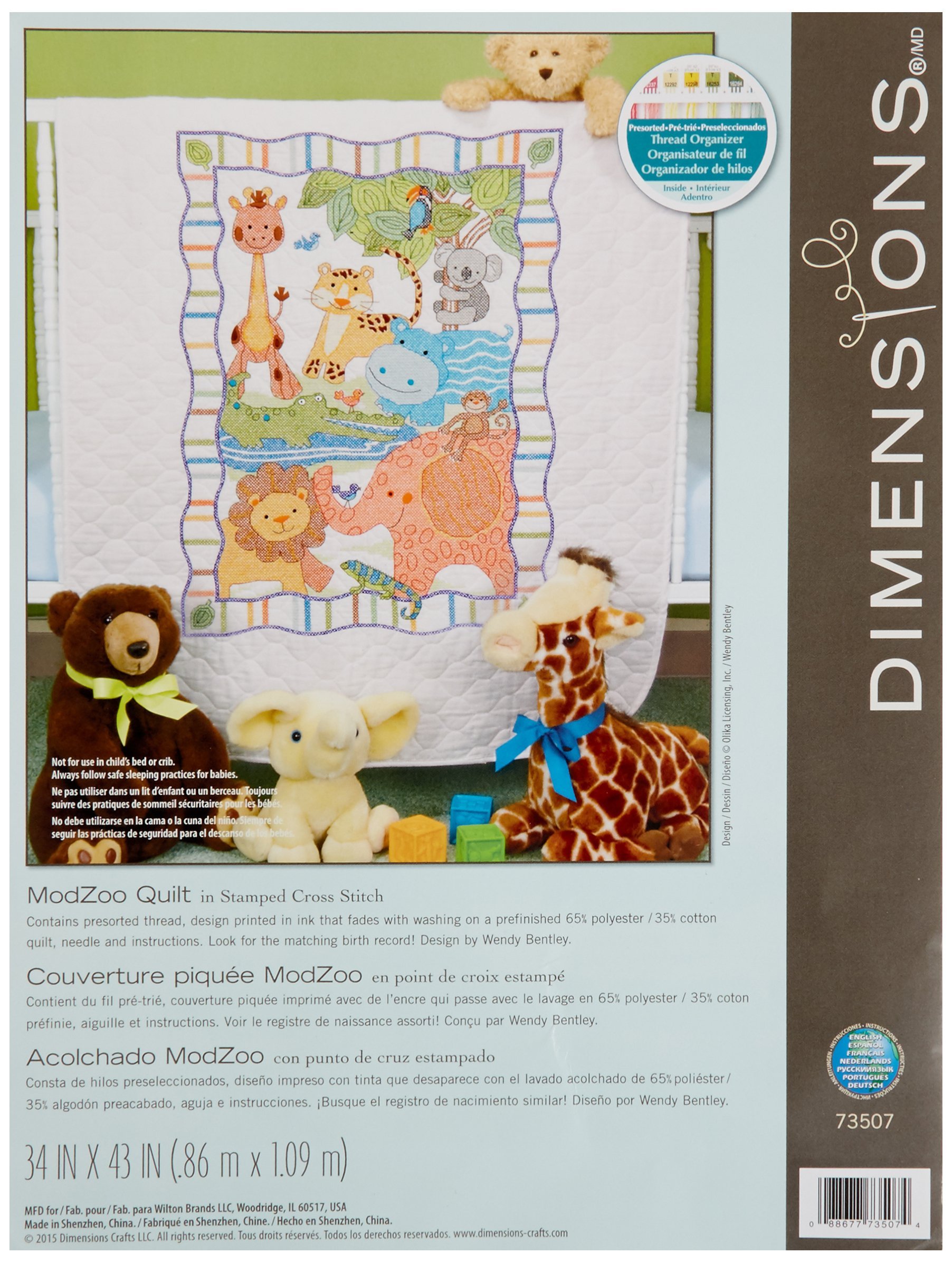 Foto 2 pulgar | Dimensiones De La Colcha Para Bebés Estampadas En Punto De Cruz Con La Inscripción «baby Animals» - Venta Internacio