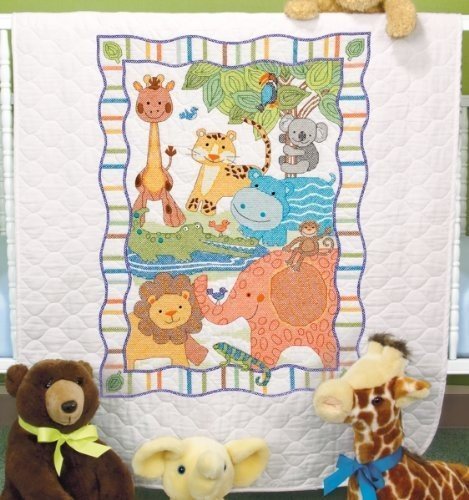 Foto 3 | Dimensiones De La Colcha Para Bebés Estampadas En Punto De Cruz Con La Inscripción «baby Animals» - Venta Internacio