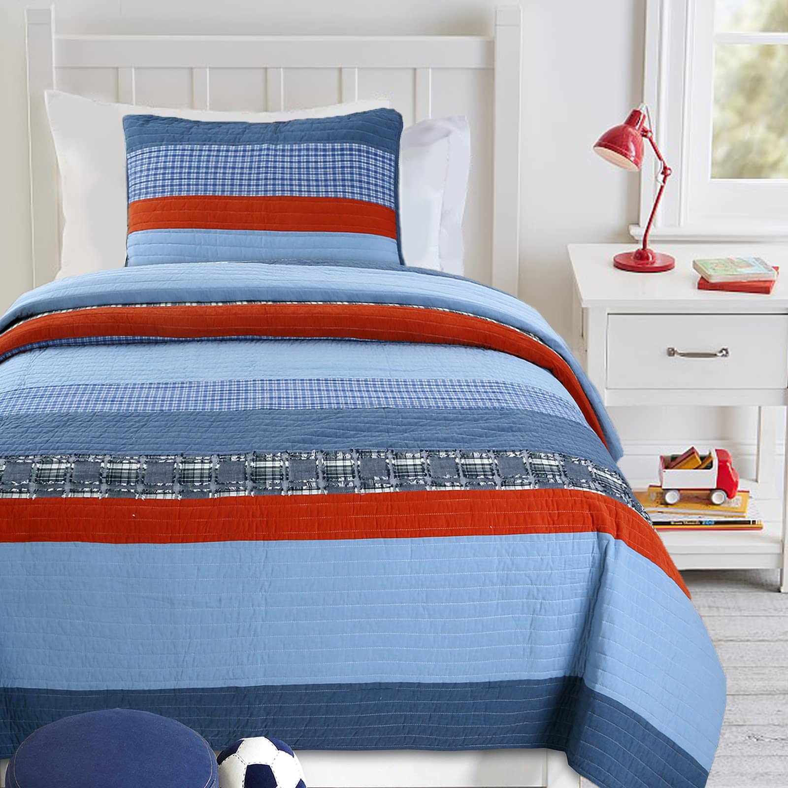 Foto 2 pulgar | Set De Edredón Cozy Line Home Fashions Azul Marino Y Rojo A Rayas Para Niño - Venta Internacional.