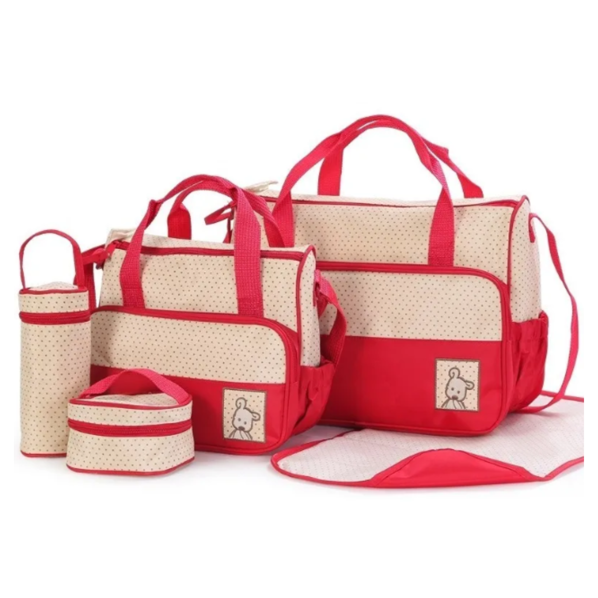 Set de 5 Bolsas Pañaleras Cambiador Bebé color Rojo