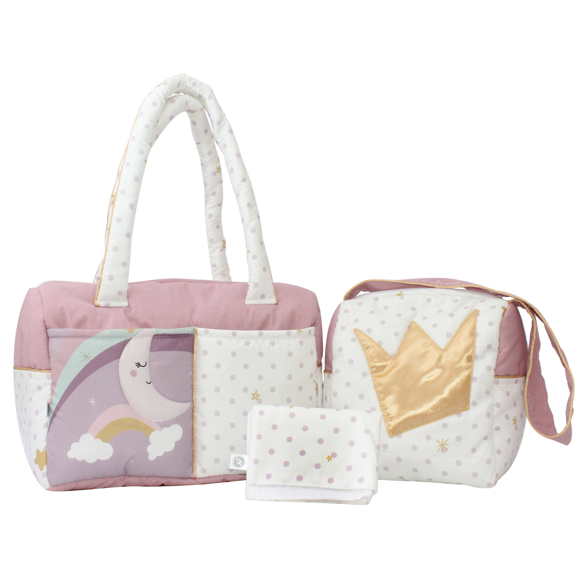 Set de Pañaleras Cary Bebé Princesa Luna color Lavanda Tela Estampada 3 Piezas