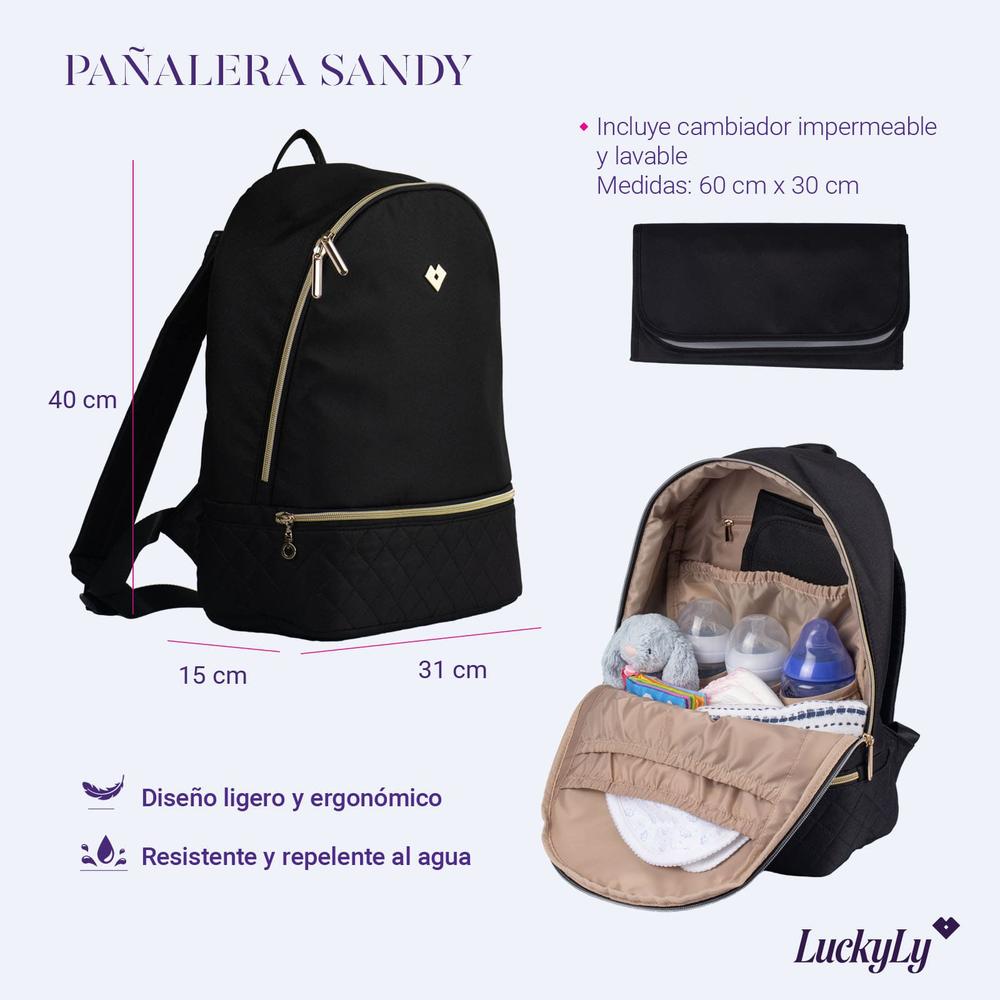 Foto 6 | Mochila Pañalera para Bebé + Cambiador Luckyly Sandy Negro