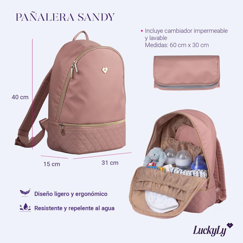 Foto 7 pulgar | Mochila Pañalera para Bebé Luckyly + Cambiador Sandy Rosa