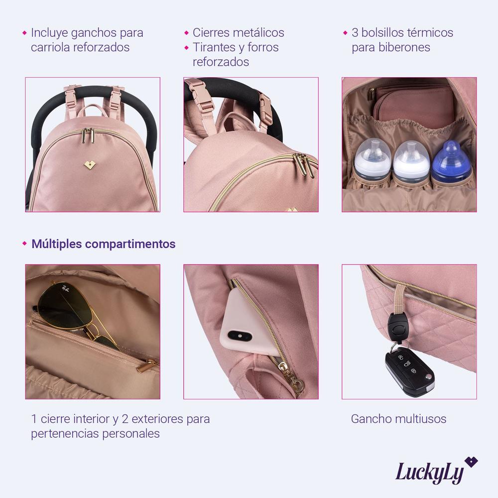 Foto 7 | Mochila Pañalera para Bebé Luckyly + Cambiador Sandy Rosa