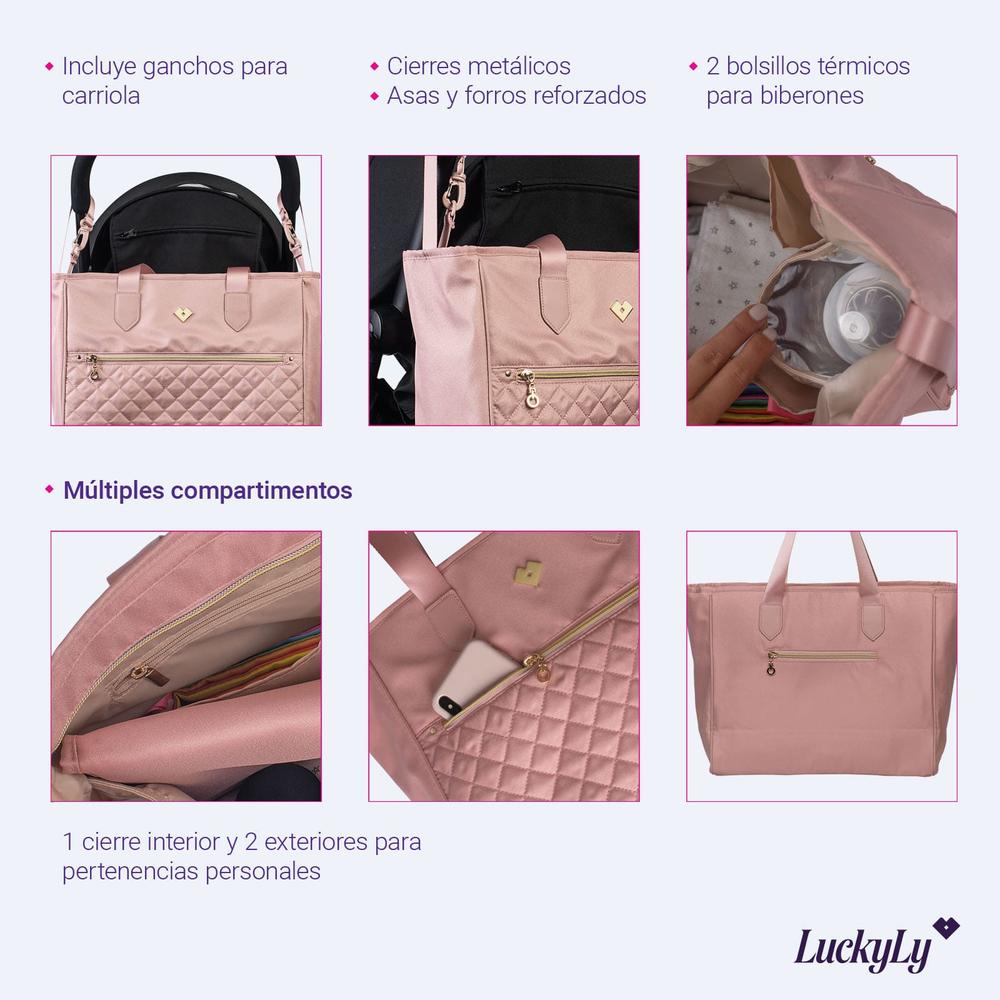 Foto 8 | Pañalera Tipo Tote LuckyLy Astrid Rosa con Cambiador