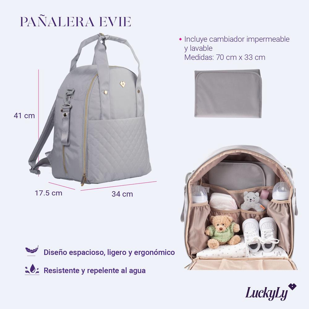 Foto 8 | Pañalera Tipo Mochila LuckyLy Evie Gris con Cambiador