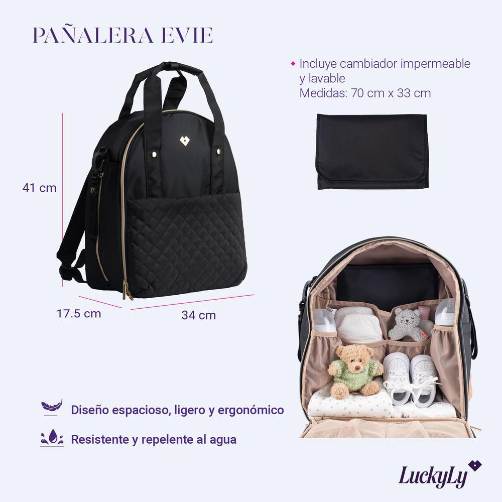 Foto 8 | Pañalera Tipo Mochila LuckyLy Evie Negra con Cambiador