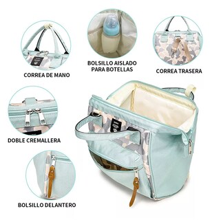 Foto 2 | Mochilas Pañaletas Pañalero Bebe Pañaleras Impermeable Viaje, Azul Petróleo