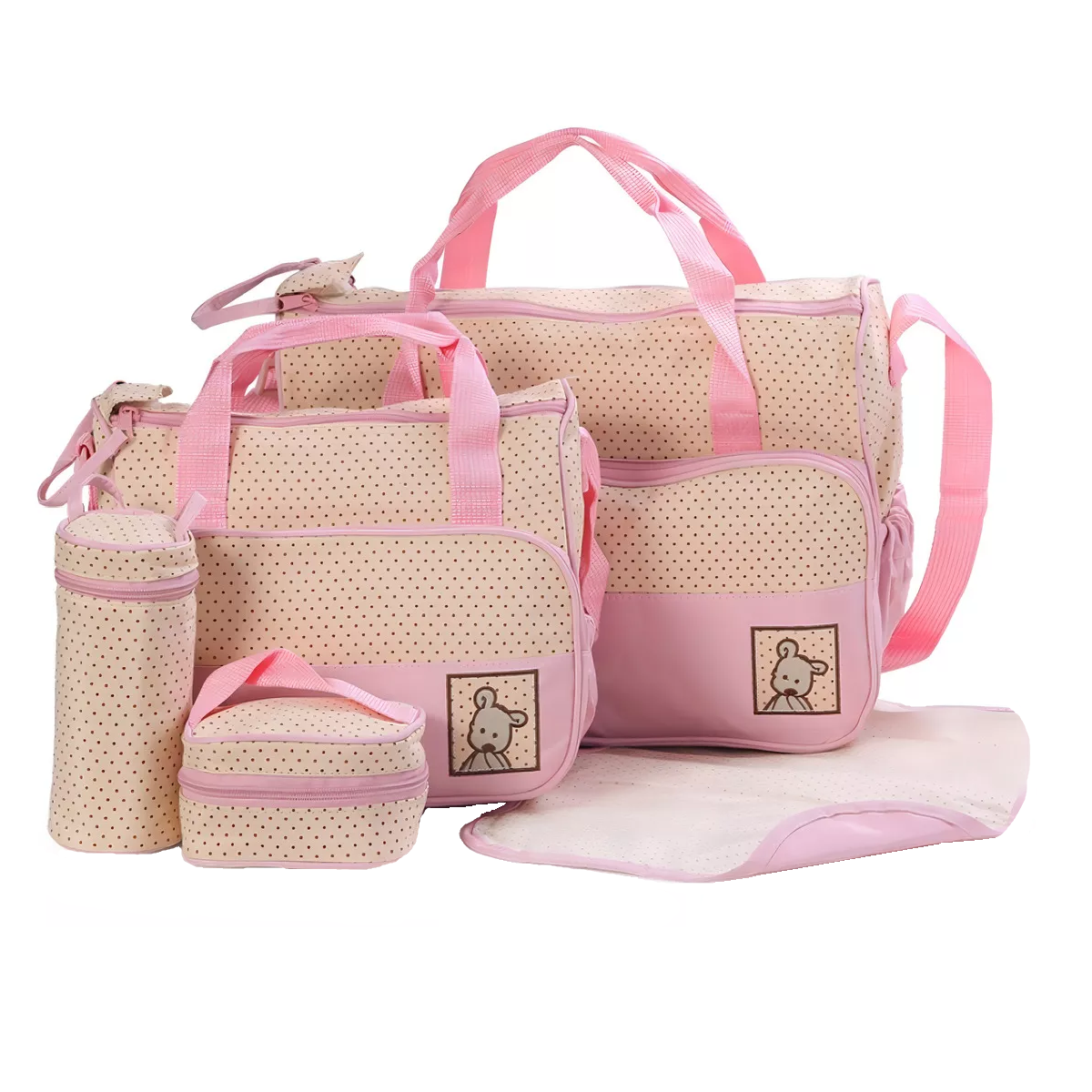 Set De Bolsas Pañalera Con Cambiador 5pzas Eo Safe Imports Esi-16426 Rosa