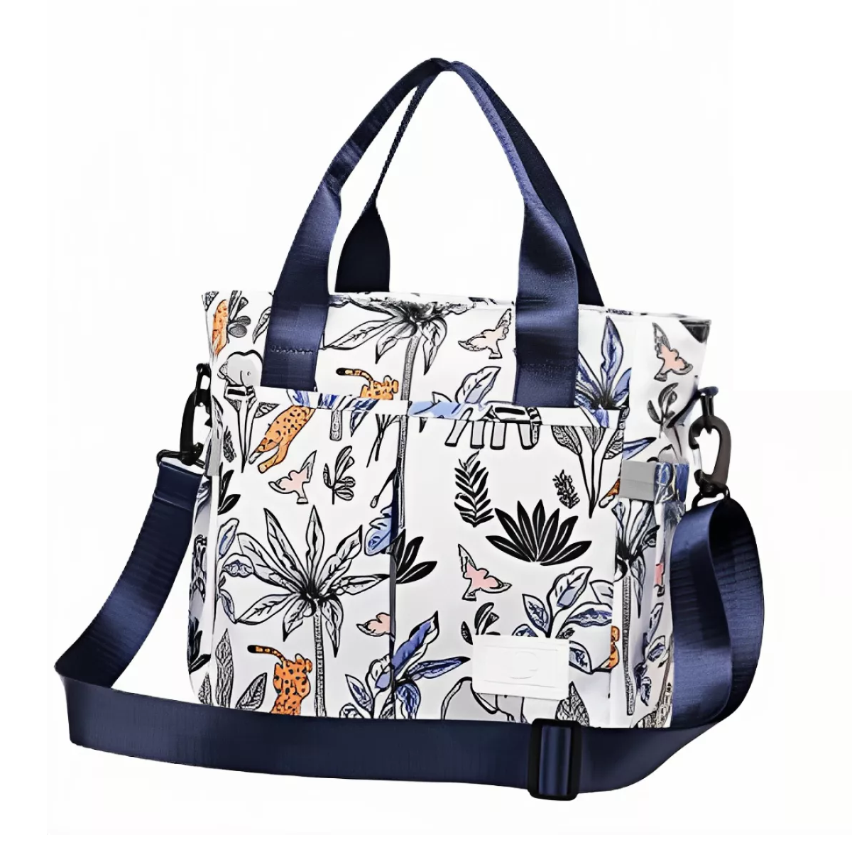 Mochila Bolsa Pañalera Modernas Impermeabl De Bebe Viaje Azul Hojas  Blanco