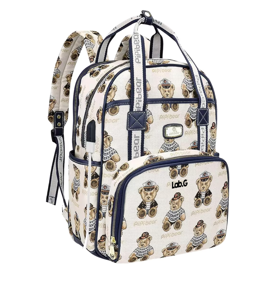Foto 1 | Mochila Pañalera Impermeable Lab.g Multifunción Bebe De Viaje Blanco Osos