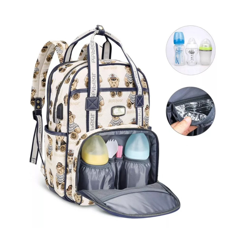 Foto 2 | Mochila Pañalera Impermeable Belug Multifunción Bebe De Viaje Blanco Osos