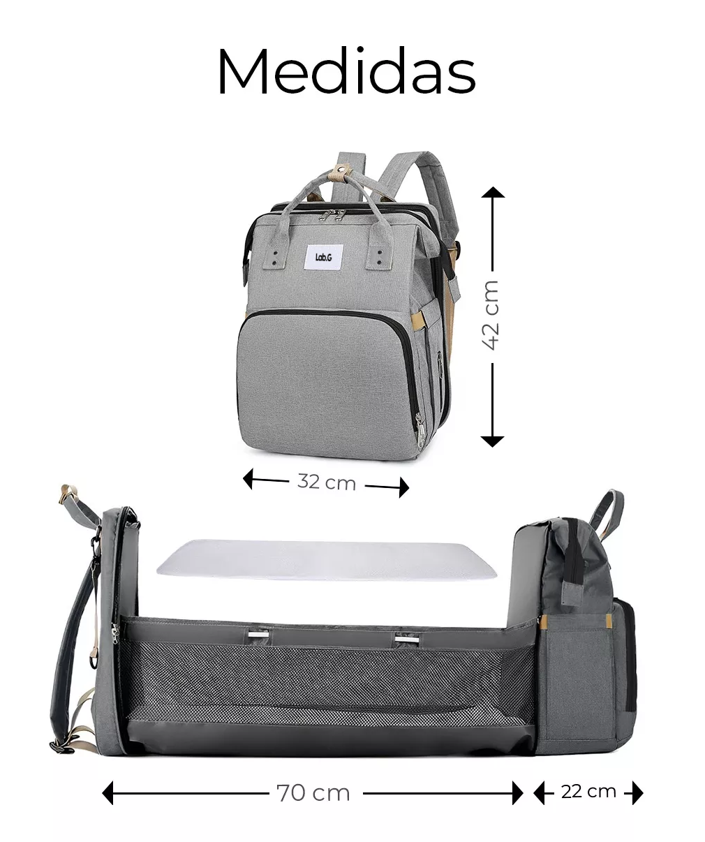 Foto 4 | Pañalera Expandible Lab.g Impermeable Y Cambiador Mochila 3 En 1 Gris