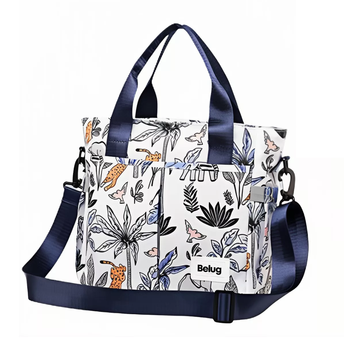 Foto 2 pulgar | Mochila Bolsa Pañalera Modernas Impermeable De Bebe Viaje Belug Azul Hojas Blanco