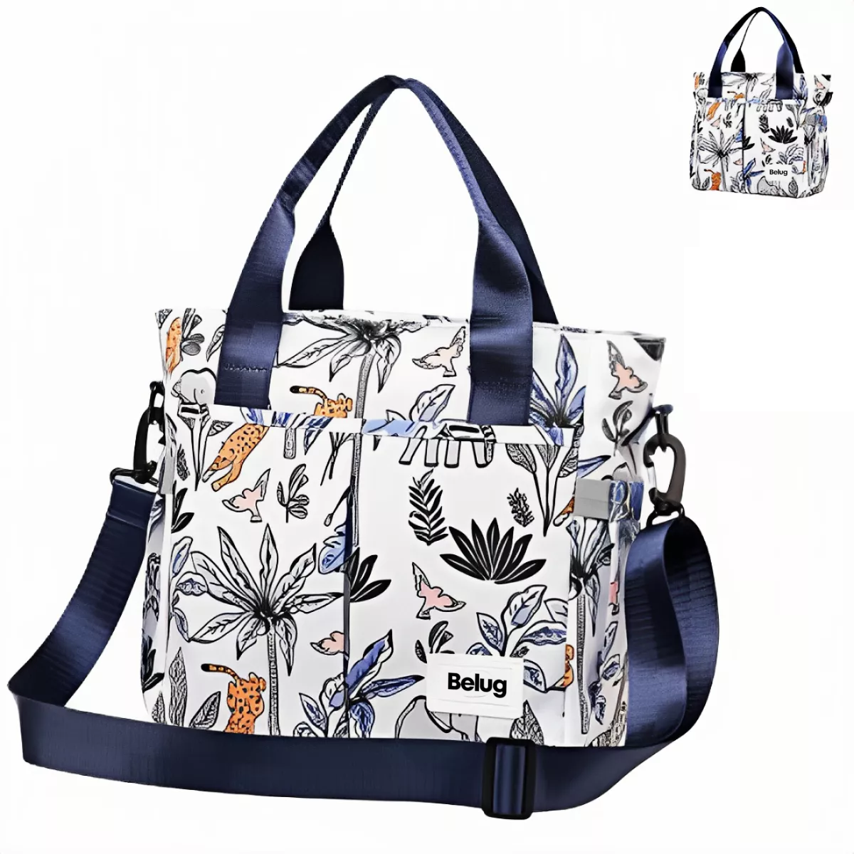 Foto 4 pulgar | Mochila Bolsa Pañalera Modernas Impermeable De Bebe Viaje Belug Azul Hojas Blanco