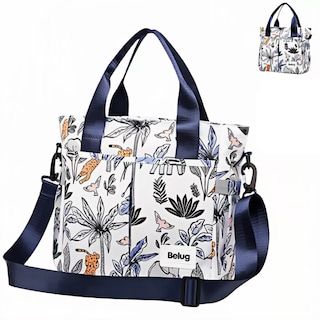 Foto 3 | Mochila Bolsa Pañalera Modernas Impermeable De Bebe Viaje Belug Azul Hojas Blanco