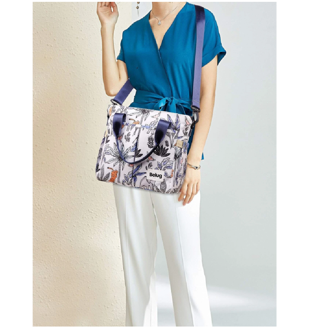 Foto 5 pulgar | Mochila Bolsa Pañalera Modernas Impermeable De Bebe Viaje Belug Azul Hojas Blanco