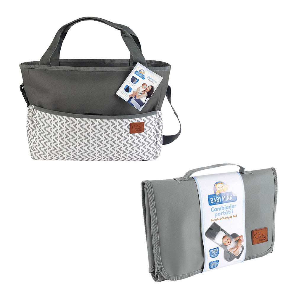Pañalera + Cambiador Baby Mink Bm05m Gris (2 Piezas)