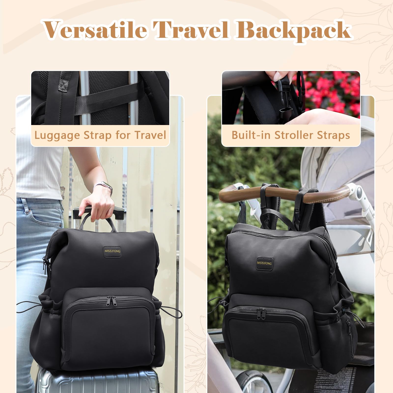Foto 5 | Mochila Para Pañales Miss Fong De Neopreno De Gran Capacidad, Color Negro - Venta Internacional.