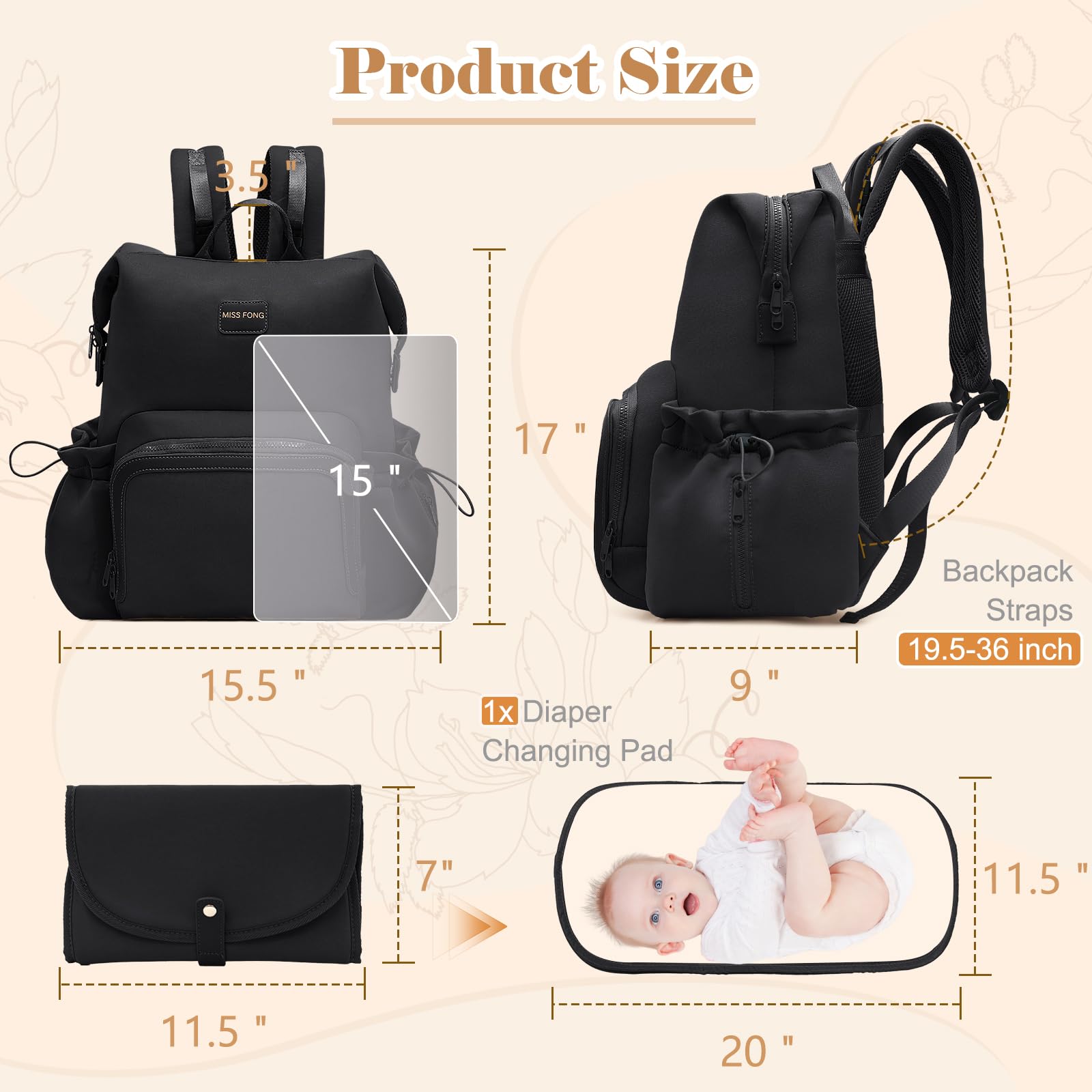 Foto 7 pulgar | Mochila Para Pañales Miss Fong De Neopreno De Gran Capacidad, Color Negro - Venta Internacional.