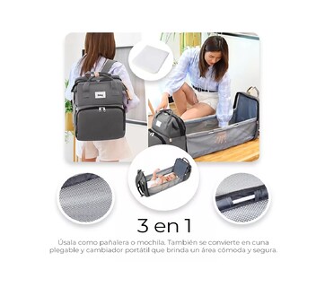 Foto 5 | Pañalera Expandible Impermeable Y Cambiador Mochila 3 En 1, Belug Gris