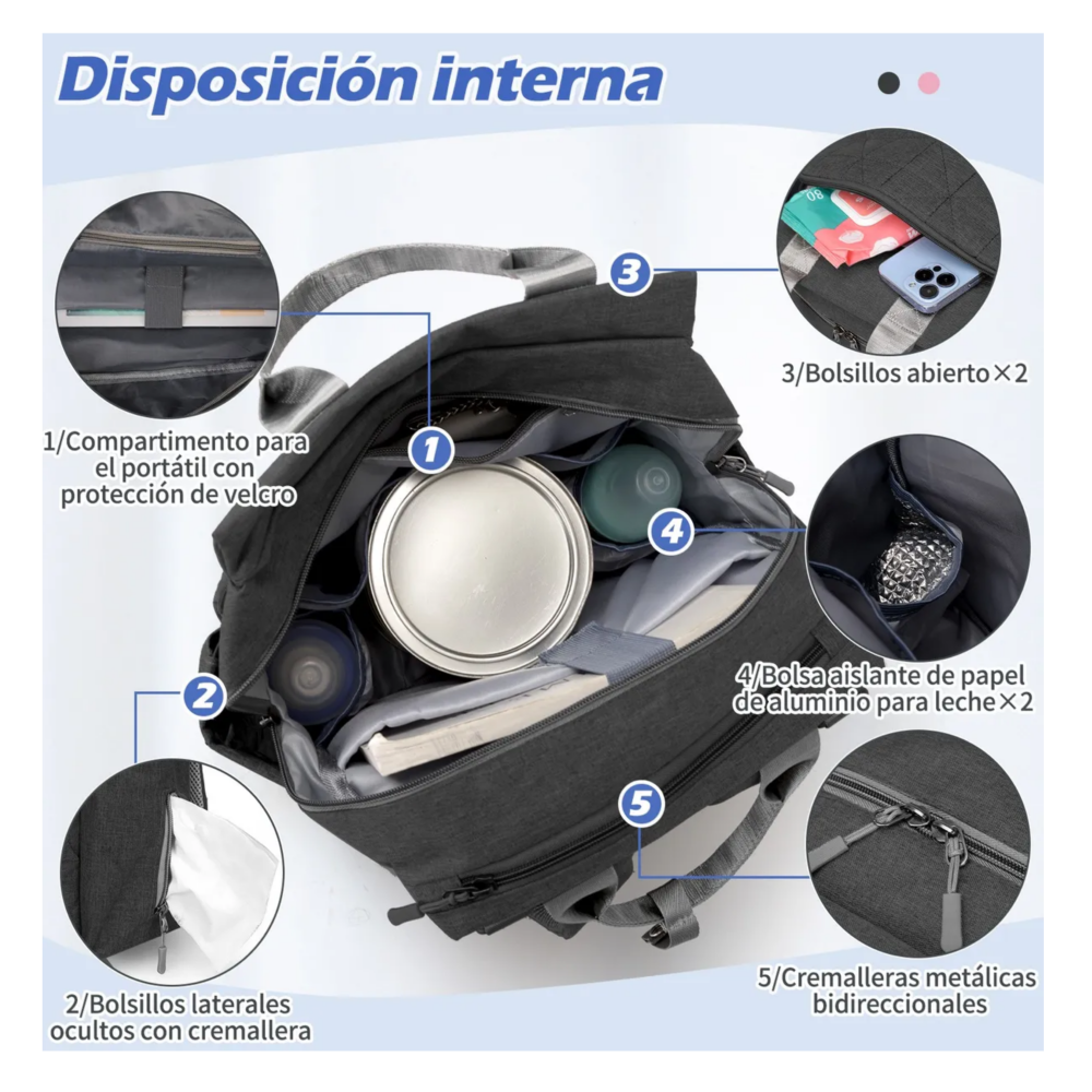 Foto 4 pulgar | Mochila Pañalera De Bebé Impermeable Belug,  Gris