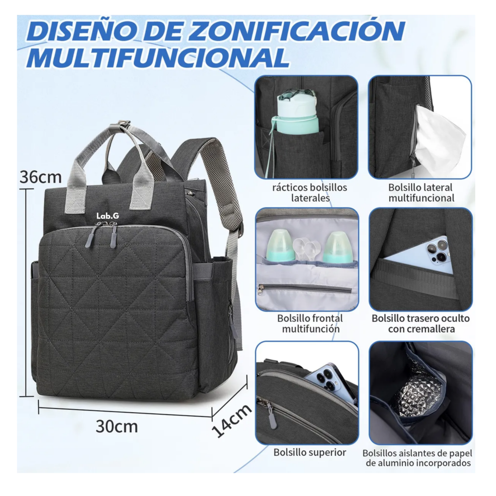 Foto 4 | Mochila Pañalera Gris Lab.G