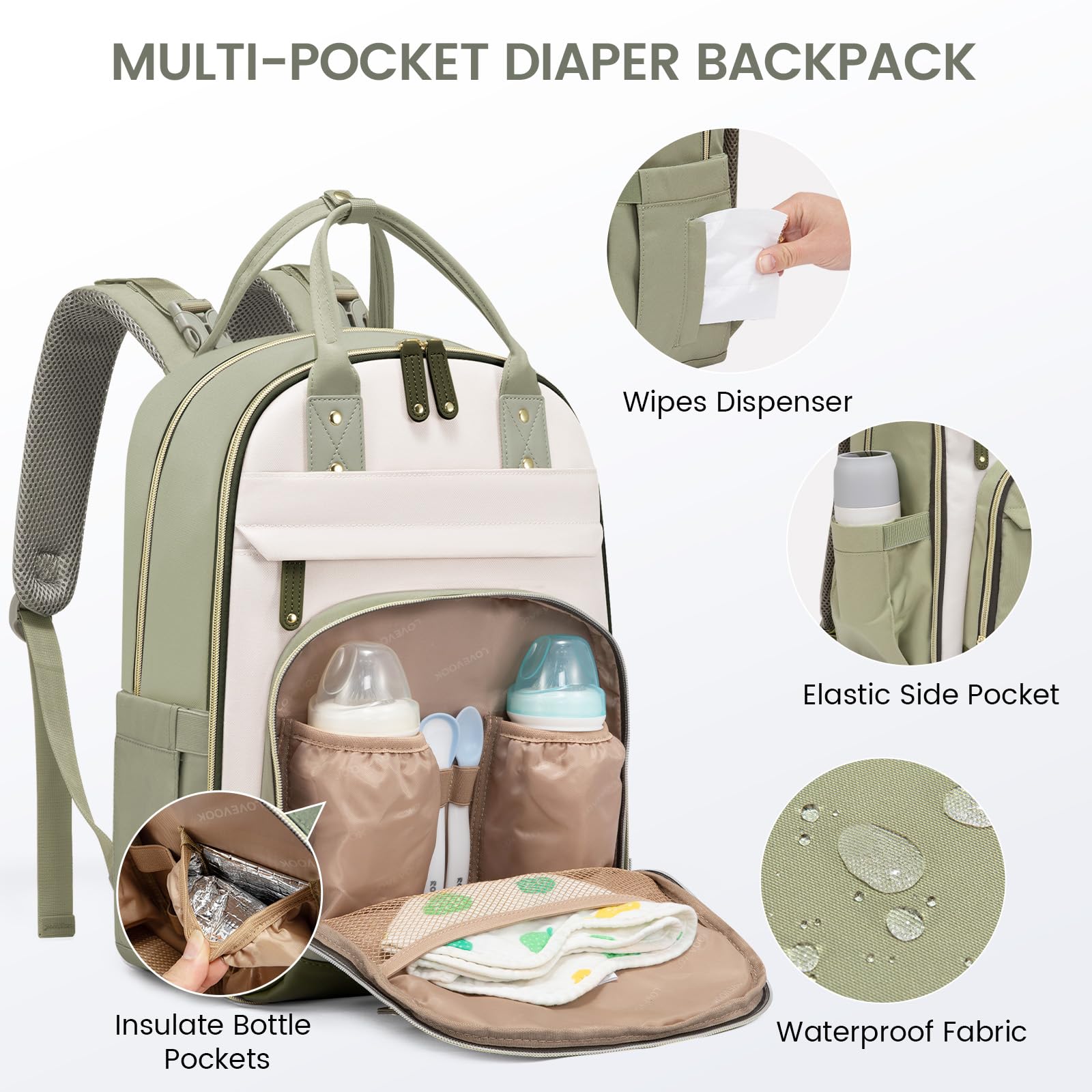 Foto 3 | Mochila Para Pañales Lovevook, Grande, Con Cambiador, 30 L, Verde - Venta Internacional.