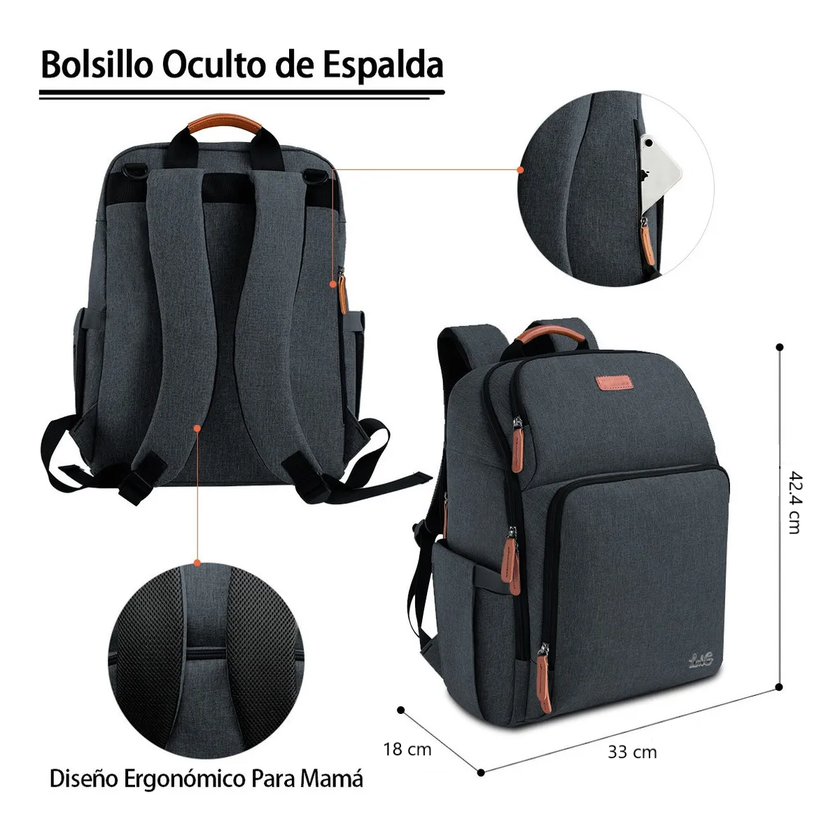 Foto 4 pulgar | Mochila Impermeable Para Pañales De Bebé Lab.g Negro