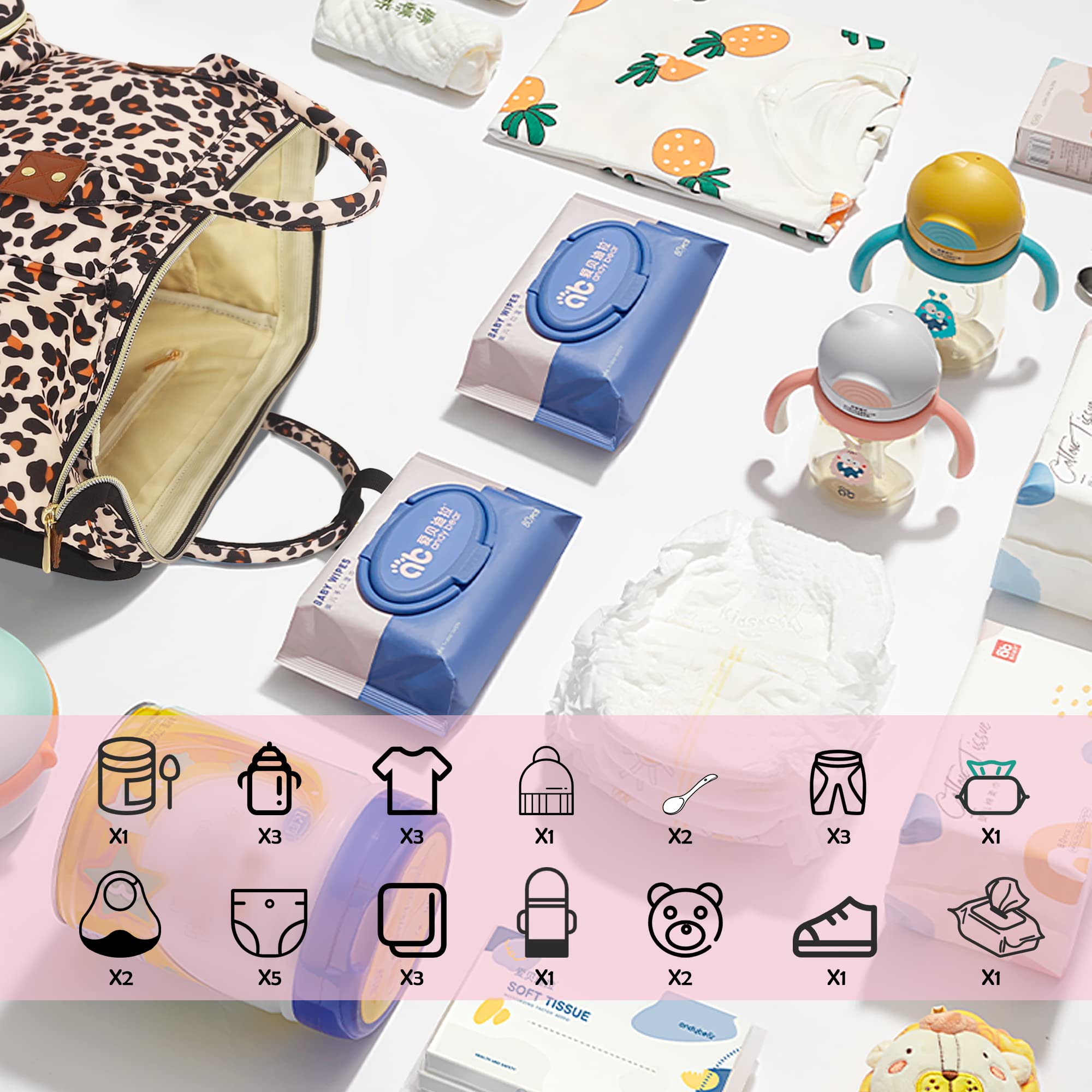 Foto 3 pulgar | Mochila Para Pañales Femuar Multifuncional Con Estampado De Leopardo - Venta Internacional.