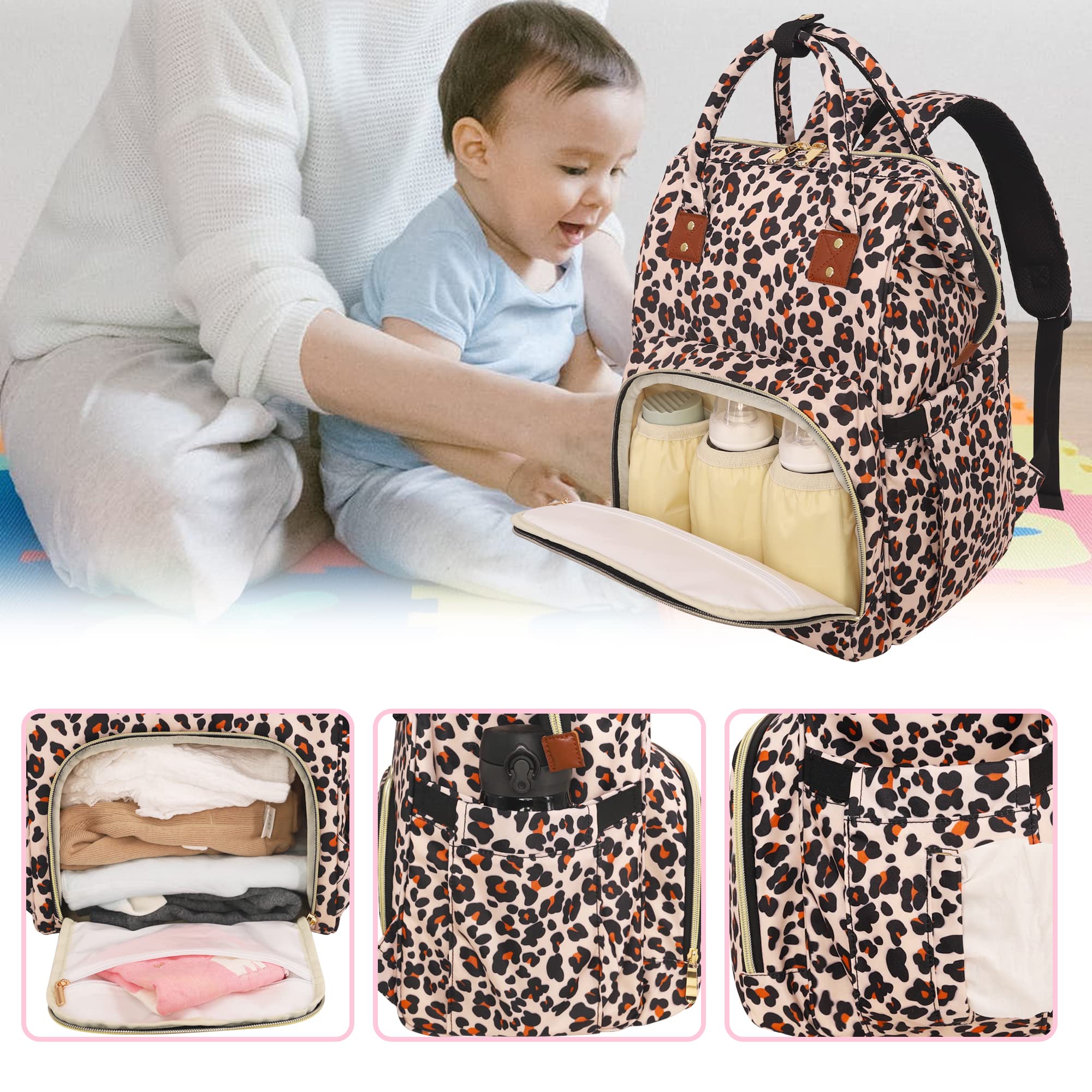Foto 5 pulgar | Mochila Para Pañales Femuar Multifuncional Con Estampado De Leopardo - Venta Internacional.
