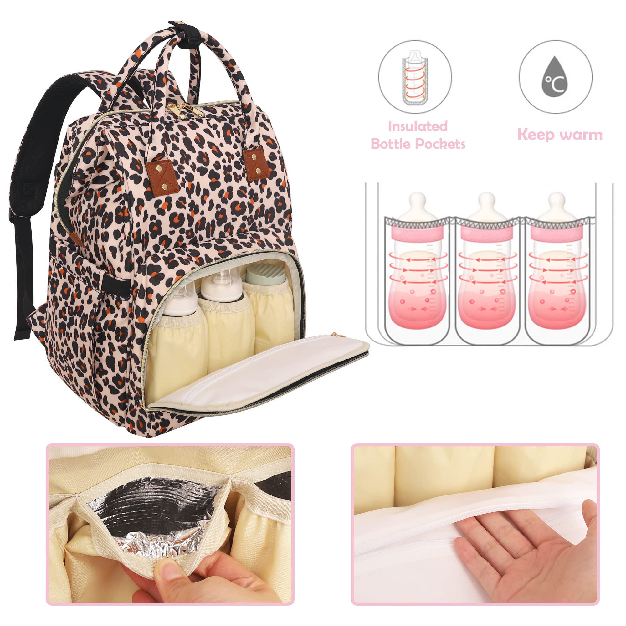 Foto 5 | Mochila Para Pañales Femuar Multifuncional Con Estampado De Leopardo - Venta Internacional.