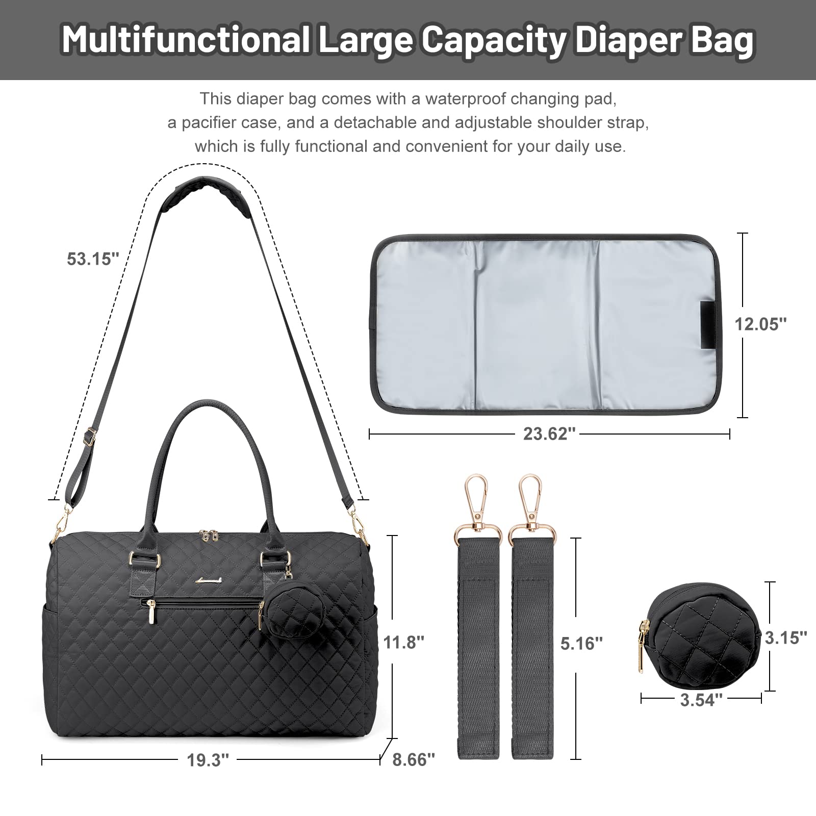Foto 3 | Bolsa Para Pañales Lovevook Con Funda Para Chupetes Y Cambiador, Color Negro - Venta Internacional.