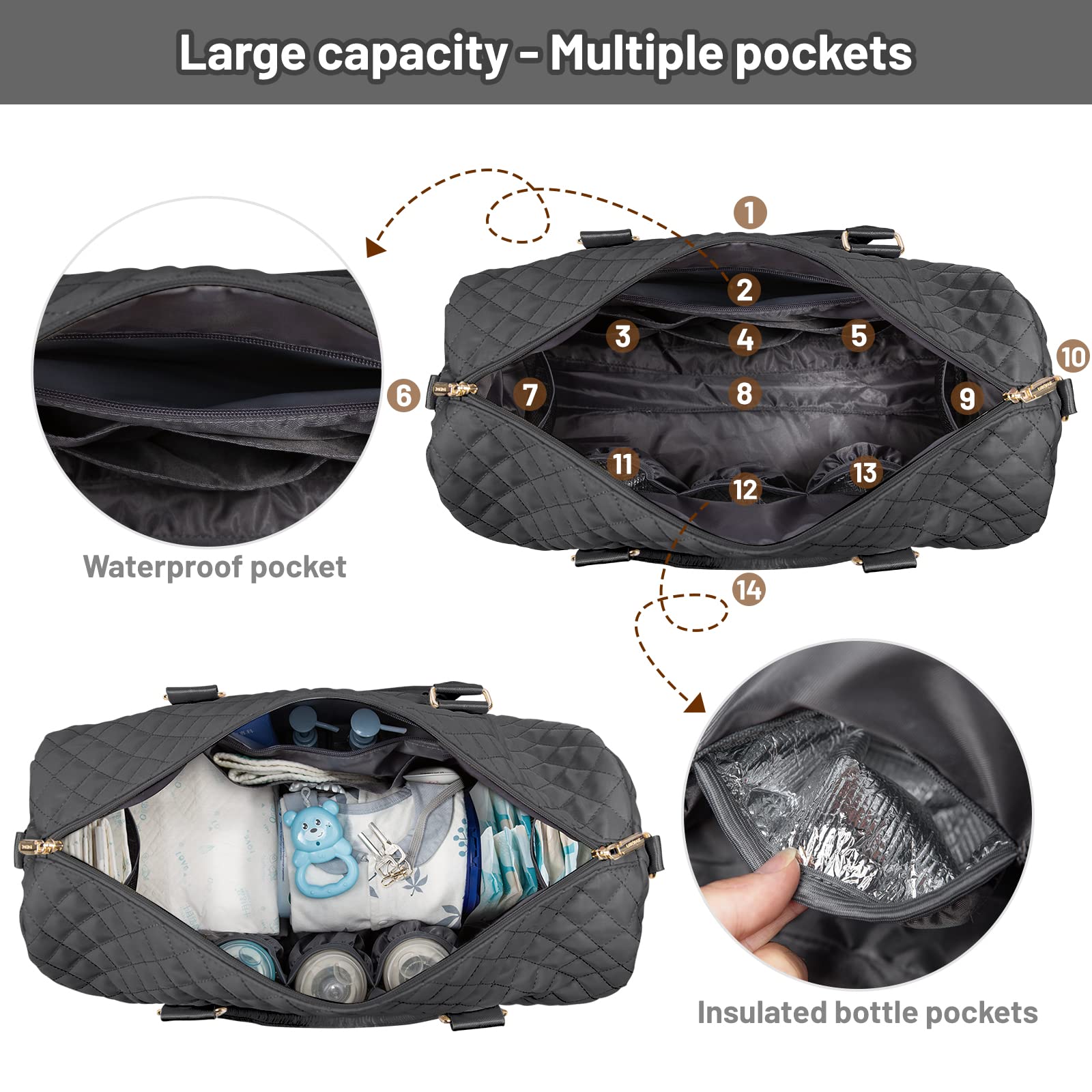 Foto 5 pulgar | Bolsa Para Pañales Lovevook Con Funda Para Chupetes Y Cambiador, Color Negro - Venta Internacional.