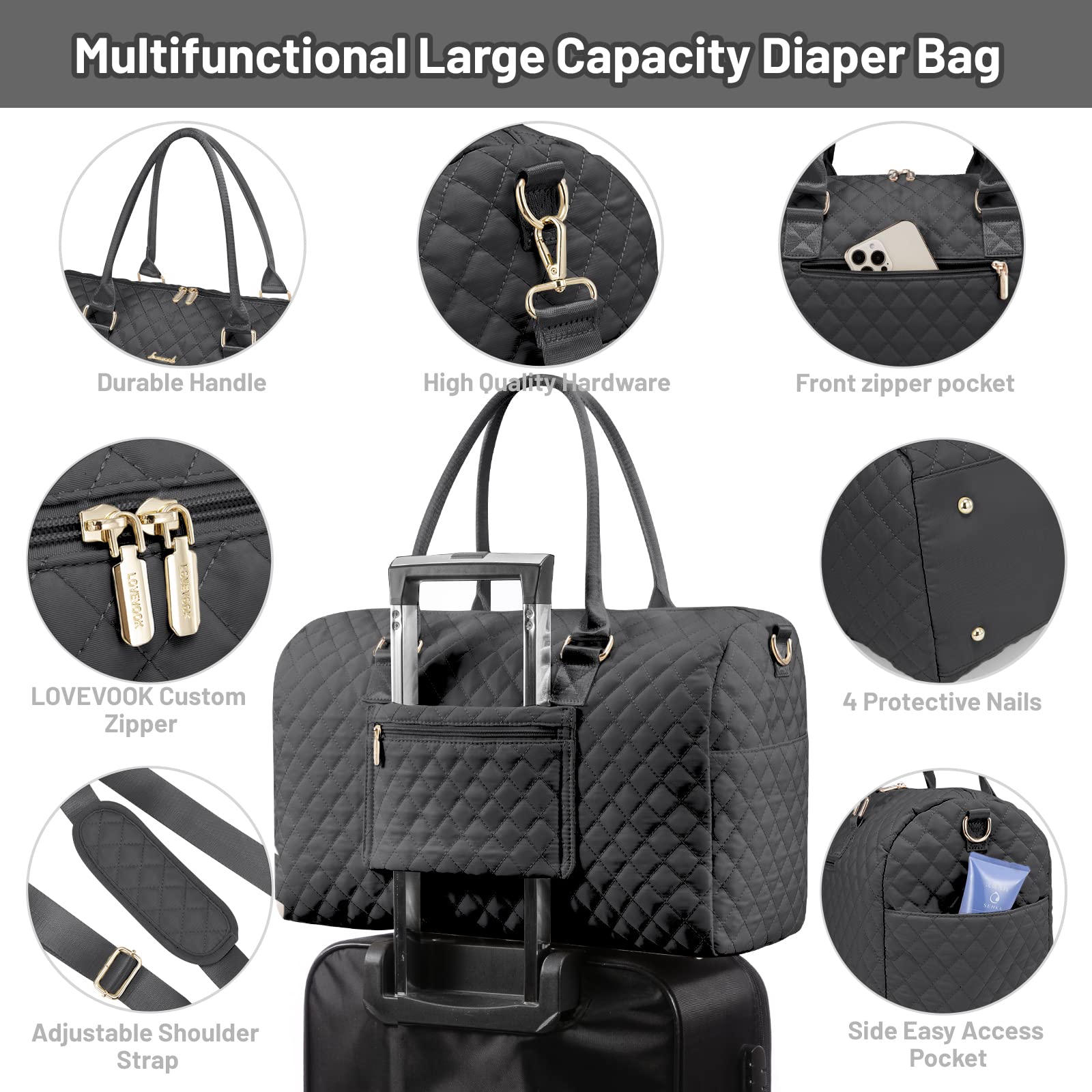 Foto 7 pulgar | Bolsa Para Pañales Lovevook Con Funda Para Chupetes Y Cambiador, Color Negro - Venta Internacional.