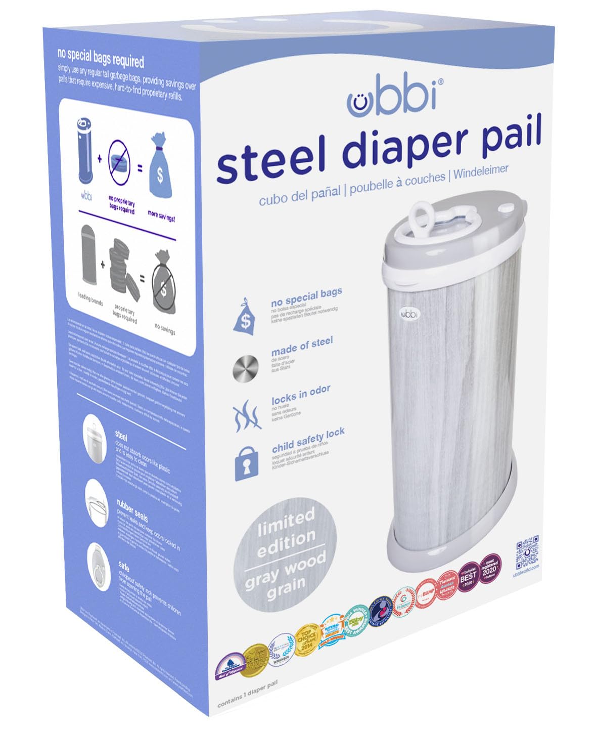 Foto 4 pulgar | Cubo Para Pañales Ubbi De Acero Con Cierre De Olores, Sin Bolsa Especial, Madera - Venta Internacional.