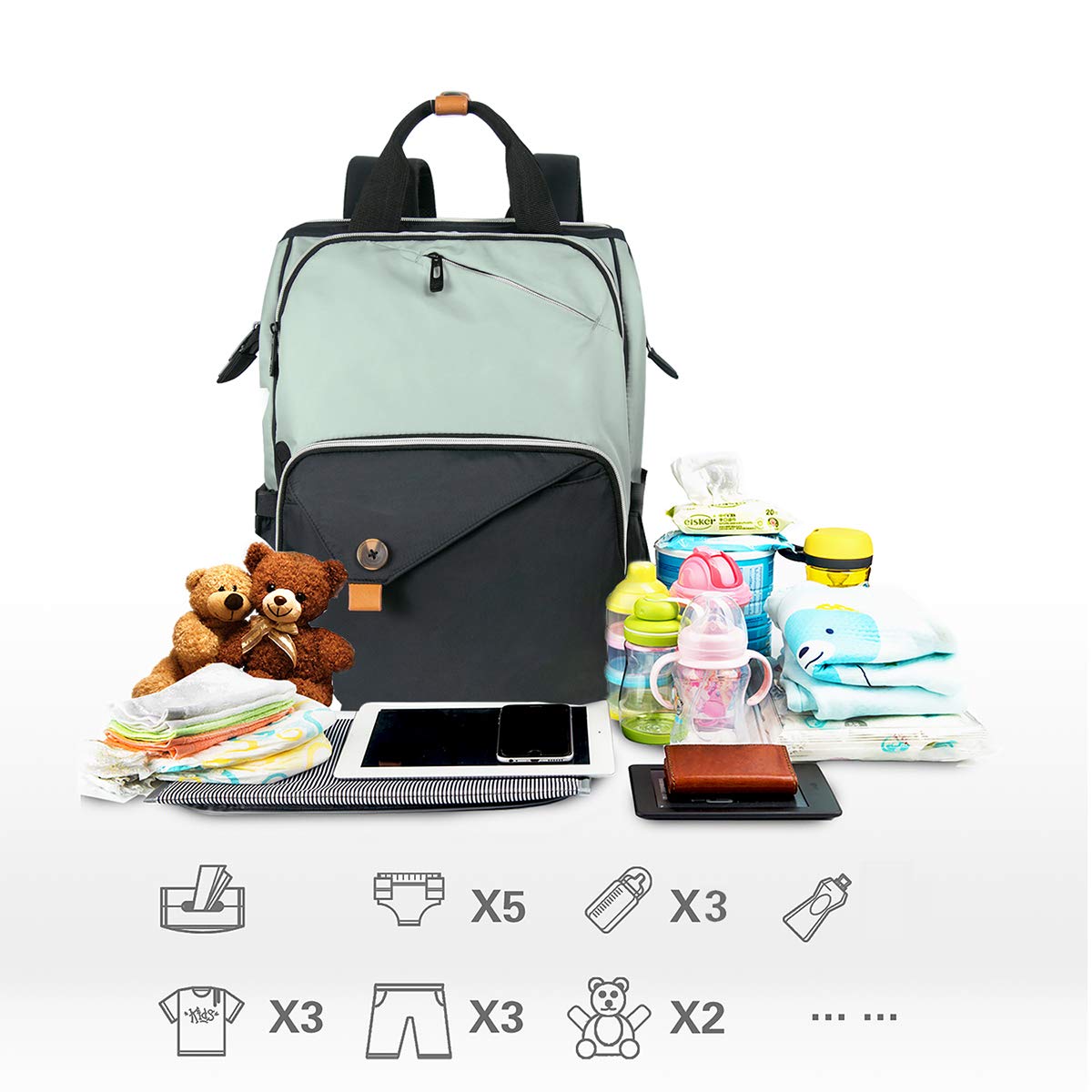 Foto 2 | Mochila Para Pañales Hap Tim, De Gran Capacidad, Impermeable - Venta Internacional.