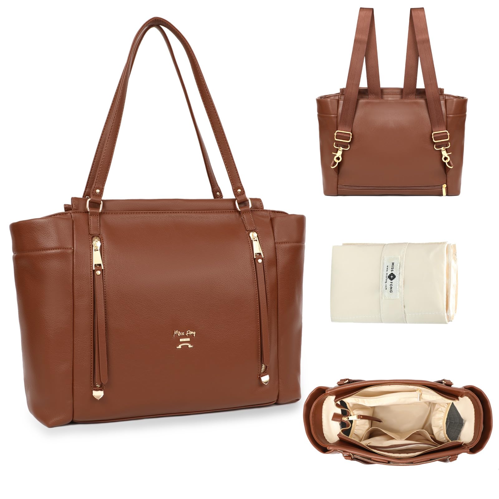 Foto 1 | Bolsa De Pañales De Piel Para Pañales, Mochila Miss Fong Brown - Venta Internacional.